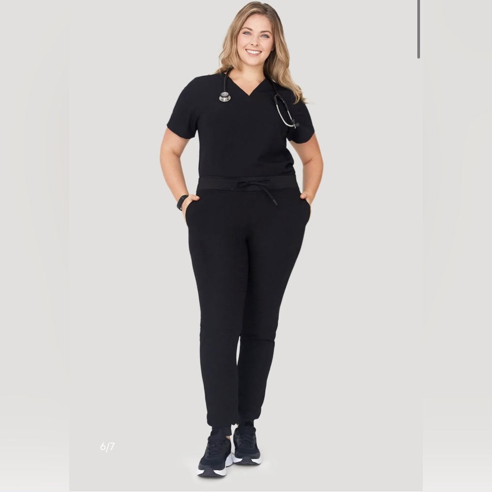 Set of never worn Mandala scrubs. Black high waisted joggers and 6 pocket top.